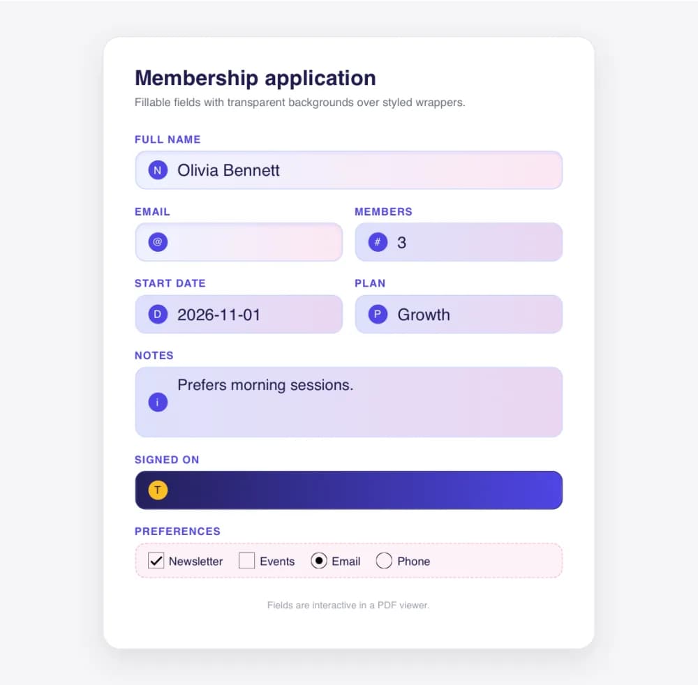The same styled form after flattening, with values baked into the page