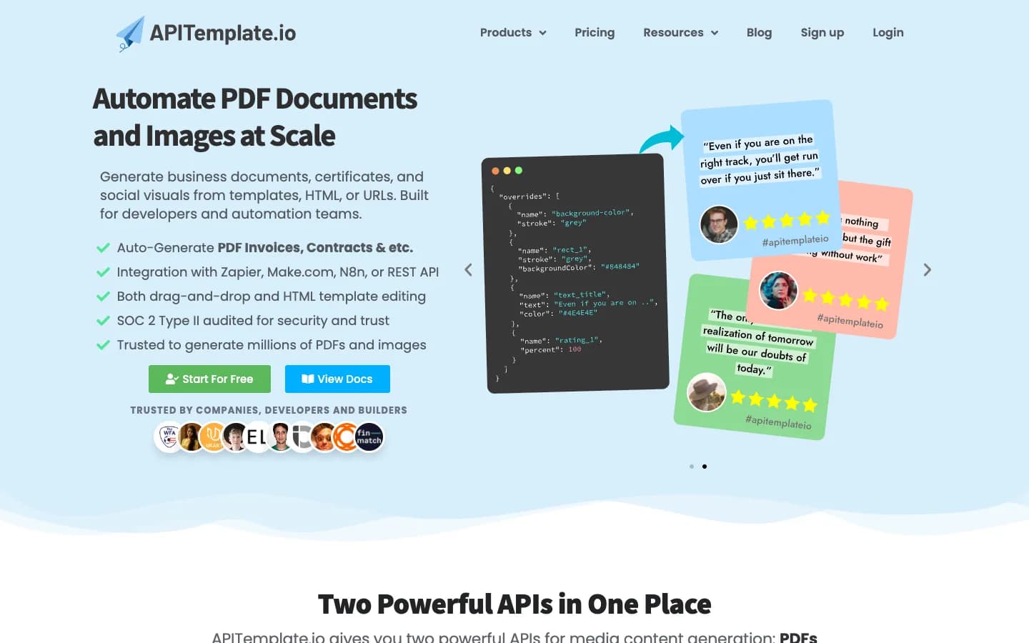 APITemplate.io website homepage