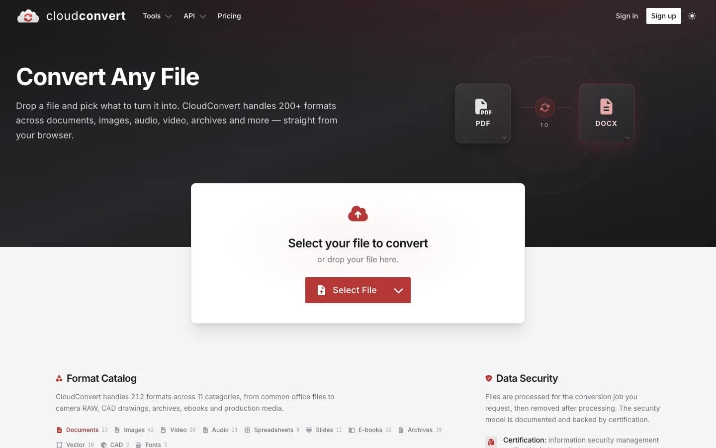 CloudConvert website homepage