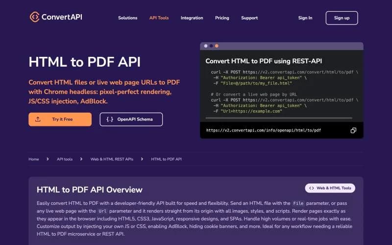 ConvertAPI website homepage