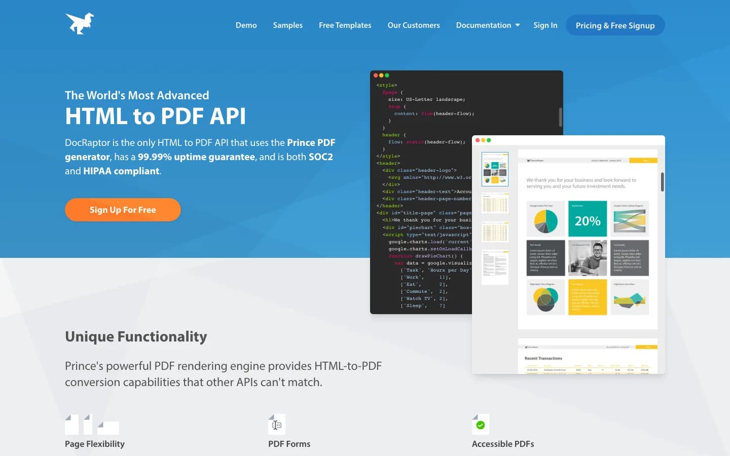 DocRaptor website homepage