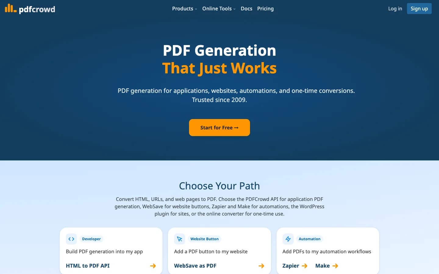 PDFCrowd website homepage